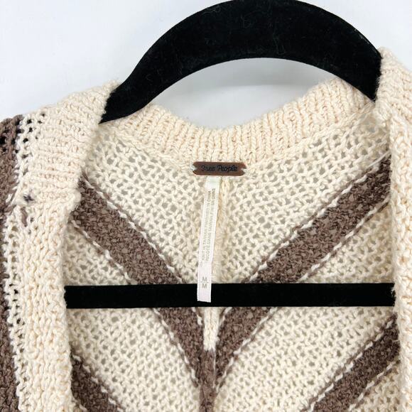 Free People Cream and Brown Striped Cardigan Sweater Women's Size Medium - Picture 8 of 10